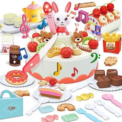 Geburtstagstorte für Spielküche und Kaufmannsladen,für Kinder ab 3 4 5 6 7 8 Jahre mit Nachmittagstee-Set 15 x 15 X13 cm von Forroby