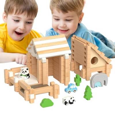 Holzspielzeugblock, Holzbausteine, pädagogisches Holzblockspielzeug, tragbares Holzbauset, leichtes stapelbares Holzblockset für Kinder ab 3 Jahren, Entwicklung räumlicher Konzepte von Generic
