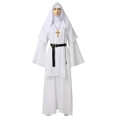 Nonne Halloween-Kostüm für Frauen, Kleid, gruseliges Cosplay, Mary-Priester-Kleider, Weiß, L von Generic