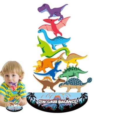 Stapelbares Spielzeug aus Holz | Dinosaurier-Baustein-Spielzeug – verschleißfestes Vorschul-Lernspielzeug, Gleichgewichtswettbewerbsspiel für Kleinkinder von Generic