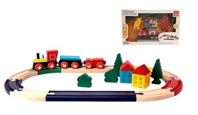 Holzzug für Kinder Zug mit Eisenbahn Zug mit Lokomotive Schienenwagen Zug Kinder Zug Spielzeug mit Zubehör Holzeisenbahn Zug von Generico