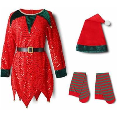 Penaten Set Neugeborene Weihnachtsmann Kostüm Samt Langarm Weihnachtskleid + Gestreifte Socken + Weihnachtsmütze PC-Sets Baby Klamotten (Red, 3-4 Years) von Generisch