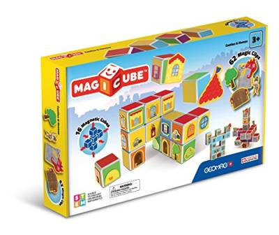 Geomag 144 Magicube Castles & Homes - 16 Magnetwürfel für Konstruktionen + 62 Clip, Baukasten Lernspielzeug von Geomag