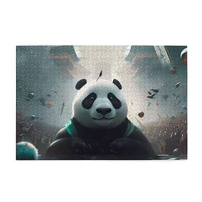 Panda Boxer Puzzles für Erwachsene, 1000 Teile, interessante Holzpuzzles, Stressabbau-Puzzles mit Box von HAICOM