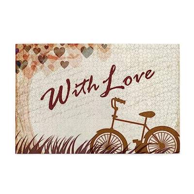 Romantisches Puzzle mit Fahrrad unter dem Herzbaum, für Erwachsene, 1000 Teile, interessante Holzpuzzles, Stressabbau-Puzzles mit Box von HAICOM
