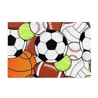 Sportball-Puzzles für Erwachsene, 1000 Teile, interessante Holzpuzzles, Stressabbau-Puzzles mit Box von HAICOM