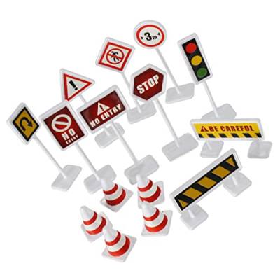 HEMOTON 40 Sätze Straßensperre Zeichen Miniatur-verkehrsbarrikadenschild Straßenschilder Autoflagge Spielzeug Für Kinder Spielzeug Für Verkehrsszenen 15-teiliges Set Mikroszene Plastik von HEMOTON