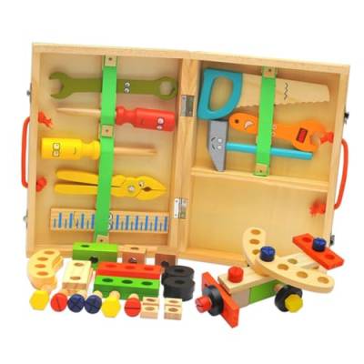 HOOTNEE 1 Satz Werkzeugkasten vorgeben Werkbankspielzeug Spielzeuge Werkzeug für Kinder kinderwerkzeug Kinderspielzeug Spielset aus Holz Werkzeugkasten für Kinder Werkzeugkasten aus Holz von HOOTNEE