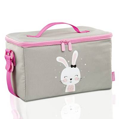 Hama Tasche für Hörspielbox und Zubehör „Lovely Bunny" (Transporttasche aus recyceltem PET für Starterset, Figuren, Kopfhörer, Ladestation, mit Tragegriff und Schultergurt, wasserabweisend) Grau/Pink von Hama