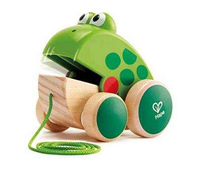 Hape Nachziehfrosch Fridolin von Hape | Holzfrosch Fliegen fressendes Nachzieh-Spielzeug für Kleinkinder, leuchtende Farben von Hape