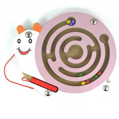HappyToy Tier Mini Wooden Runde Magnetische Wand Nummer Maze Interaktive Labyrinth Magnet Perlen Labyrinth auf Brettspiel Stadt Verkehr Eduactional Handcraft Toys (Rosa Schnecke) von HappyToy