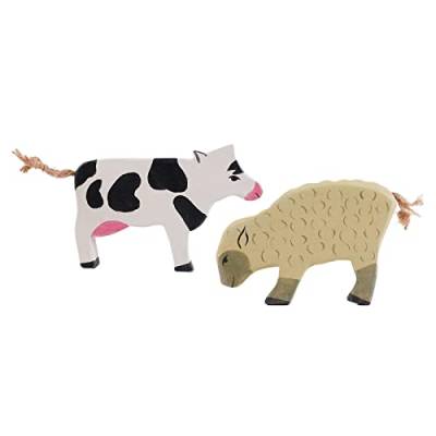 Harilla 2 Stück Holz Tierspielzeug Figuren - Interaktives Rollenspiel für Kinder, Kühe Schafe von Harilla