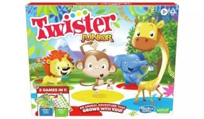 Twister Junior Spiel, Tierabenteuer 2-seitige Matte, 2 Spiele in 1, Partyspiel, Indoor-Spiel für 2-4 Spieler von Hasbro Gaming