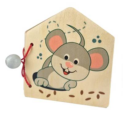 Hess Holzspielzeug 14313 - Bilderbuch Mäuschen aus Holz, handgefertigt, geeignet für Kinder ab 6 Monaten, ca. 9 x 9 x 2 cm, mit Bauernhof-Motiven, Farben auf Wasserbasis von Hess