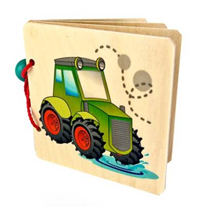 Hess Holzspielzeug 14314 - Bilderbuch Auto aus Holz, handgefertigt, geeignet für Kinder ab 6 Monaten, ca. 9 x 9 x 2 cm, mit Fahrzeug-Motiven, Farben auf Wasserbasis von Hess