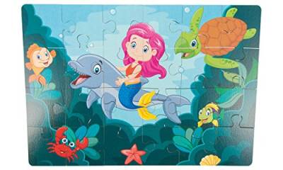 Puzzle Meerjungfrau aus Holz, mit 24 Teilen - Holzpuzzle, Legepuzzle, Steckpuzzle mit Einer Meerjungfrau und verschiedenen Wasser-Tieren, für Kinder ab 3 Jahren von Holzspielerei