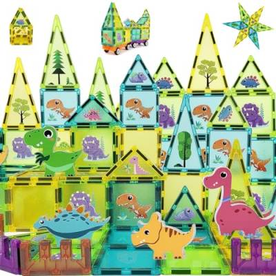 IIROMECI Magnetische Bausteine für Kinder, Dinosaurier Magnet Bauklötze Spielzeugsets für Jungen und Mädchen, Magnetspielzeug Lernspielzeug, Kreativität Geschenk für Kleinkinder ab 3 4 5 6 7 8 Jahre von IIROMECI