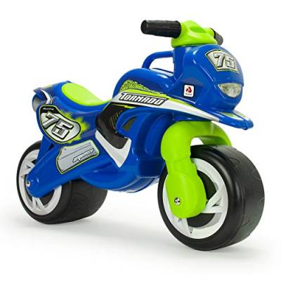 INJUSA - Moto Laufrad Tundra Tornado Blue, Ride-on für Kinder von 18 bis 36 Monaten, mit permanenter wasserfester Dekoration, Breiten Kunststoffrädern und elterlichem Tragegriff von INJUSA