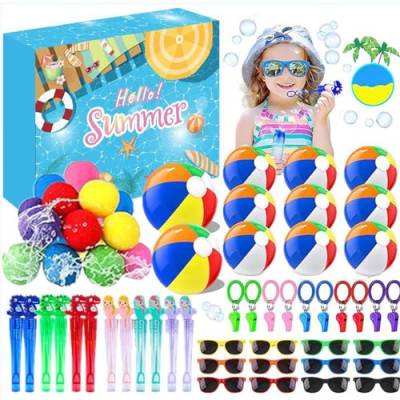 Imtrub Strand-Party-Dekorationen, Pool-Party-Geschenke, 60 Stück Pool-Spielzeug, inklusive Kinder-Sonnenbrille, Strandball, Wasserballons und Seifenblasenstäben, Pool-Strand-Wasserspielzeug von Imtrub