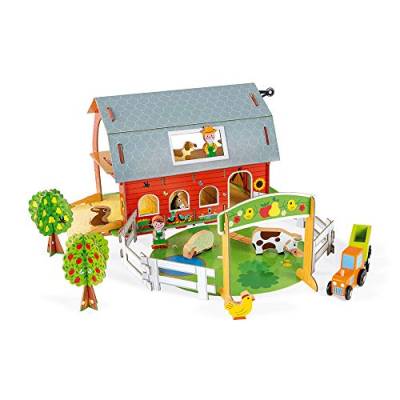 Janod - Story „Bauernhof mit Tieren“ - 10 Holzfiguren Spielzeug für fantasievolles Spielen - Bauernhoftiere mit Personen und Fahrzeugen - Ab 3 Jahren, J08577 von Janod