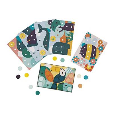 Janod - Meine ersten Mosaike aus Holz - Entwicklungsspielzeug - 6 Lochkarten und 38 Holzfiguren - Farben und Motorik lernen - Farben auf Wasserbasis - Ab 2 Jahren, J08277 von Janod