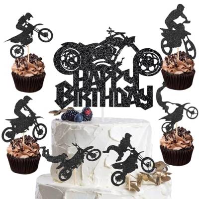 Motorrad Tortendeko Cupcake Topper, 25 Stück Glitter Scooter Geburtstagsdekoration, Happy Birthday Motorrad Tortenaufsatz für Autocycle Sport Party, Männer Jungen Geburtstag, Sport Party von JeiibrZui