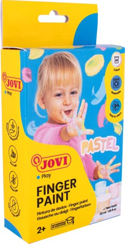 Jovi Fingerfarbe für Kinder ab 2 Jahren, gute Deckkraft, cremige Konsistenz, unbedenkliche Inhaltsstoffe, 6 Pastellfarben je 35 ml, sortiert von Jovi