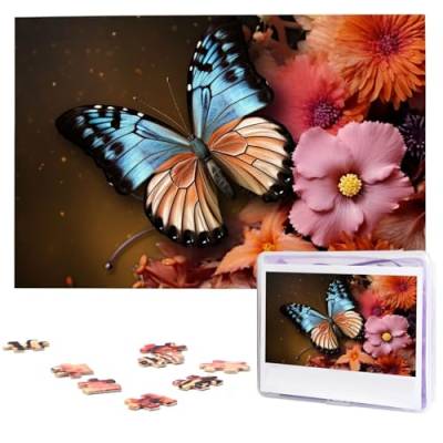 Schmetterlinge und bunte Blumen Puzzles 1000 Teile personalisierte Puzzles Fotos Puzzle für Familie Bild Puzzle für Erwachsene Hochzeit Geburtstag (74,9 x 50 cm) von KHiry