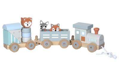 Kindsgut Holz-Eisenbahn, mit Holzbausteinen und Zoo-Tieren, dezente Farben und hochwertige Qualität, nachhaltigen Materialien und umweltfreundliche Produktion, Streifen von Kindsgut