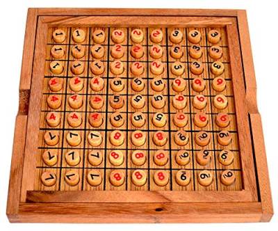 Sudoku Board 9x9 mit Natur Stiften aus Holz und aufgedruckten Zahlen in 2 Farben, strategisches Knobelspiel, Knobelholz Sudoku Brett, Strategiespiel für eine Person, Sudoku Holzspiel von Knobelholz.de