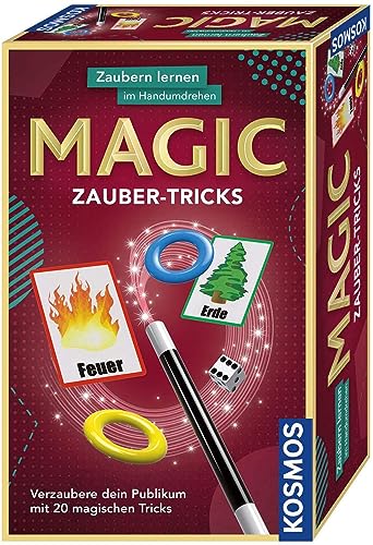 Kosmos 657413 Magic Zauber-Tricks, Zaubern Lernen im Handumdrehen, Mit Zauberstab und Utensilien für 20 magische Tricks, Kompaktes Format, Mitbringspiel, Experimentierset von Kosmos