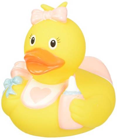 lll Badeente Quietscheente Baby Mädchen mit Rassel, Lätzchen und Flasche von Duckshop