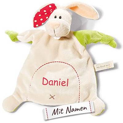 Schmusetuch mit Namen Bestickt, NICI Schnuffeltuch personalisiert, Baby & Kleinkind Stofftier-Kuscheltuch Einschlafhilfe (Hase) von LALALO