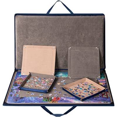 Lavievert Jigsaw Puzzle Koffer, tragbare Puzzle Aufbewahrung, Puzzle Brett mit 4 Sortierfächern/Tabletts für bis zu 1.000 Teile von LAVIEVERT