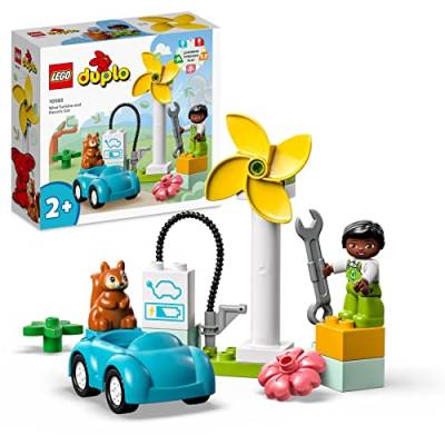 LEGO DUPLO Town Windrad und Elektroauto, Spielzeugauto-Lernspielzeug für Mädchen und Jungen ab 2 Jahren, für nachhaltiges Spielen und die Entwicklung von Kleinkinder 10985 von LEGO