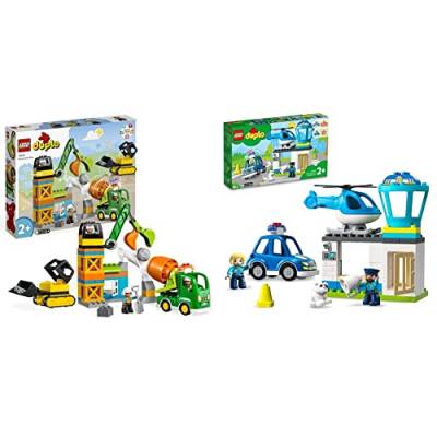 LEGO 10990 DUPLO Baustelle mit Baufahrzeugen, Kran & 10959 DUPLO Polizeistation mit Hubschrauber von LEGO