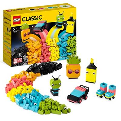 LEGO Classic Neon Kreativ-Bauset, Bausteine-Kiste Set, Konstruktionsspielzeug mit Modellen; Auto, Ananas, Alien, Rollschuhe, Figuren und mehr, für Kinder ab 5 Jahren 11027 von LEGO