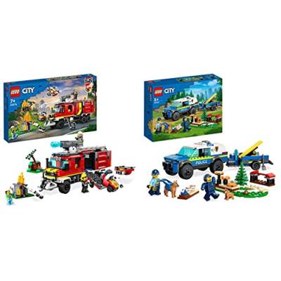 LEGO 60374 City Einsatzleitwagen der Feuerwehr, modernes Feuerwehrauto-Spielzeug mit Löschdrohnen & 60369 City Mobiles Polizeihunde-Training von LEGO