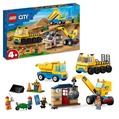 LEGO City Baufahrzeuge und Kran mit Abrissbirne, Spielzeug mit Bagger, Kipper und Transportfahrzeugen, Lernspielzeug für Kleinkinder ab 4 Jahren 60391 von LEGO