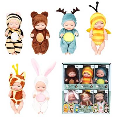 LUFEIS Mini Reborn Puppen, 6 Stück 3,5 Zoll Puppe und Kleidung Set, Mini Schlafende Wiedergeburt Puppen, New Born Baby Puppe, für Kinder ab 3 Jahren, Silikon-Baby-Puppen von LUFEIS