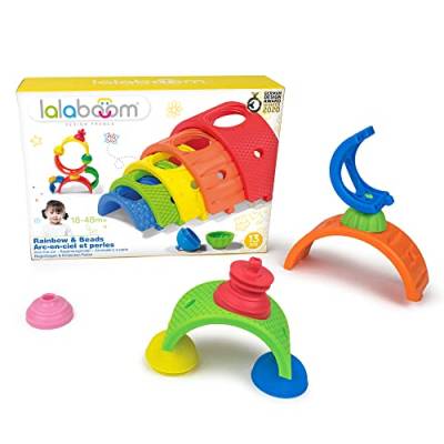Lalaboom - Rainbow Toy and Beads to Assemble - Preschool Stacking Balance Game - Montessori Shapes and Colors Construction Game and Learning Toy for Kids from 10 Months to 4 Years - BL720, 13 Pieces von Lalaboom