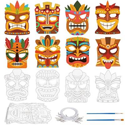 Landifor 24 Stück Hawaii Masken Basteln Kinder ALOHA Maske zum Ausmalen Lustige Tropische Partymasken Tiki Papiermasken für Kindergeburtstag Luau Beach Party Fotoaccessoires von Landifor