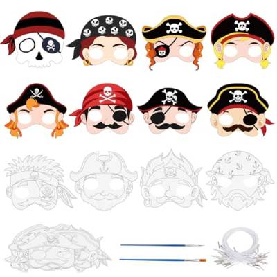 Landifor 24 Stück Piraten Maske zum Ausmalen Kinder Piratenmaske Bastelset DIY Pirat Papiermasken Kreative Kunsthandwerk für Karneval Maskerade Piratenparty Kindergeburtstag Mitgebsel von Landifor