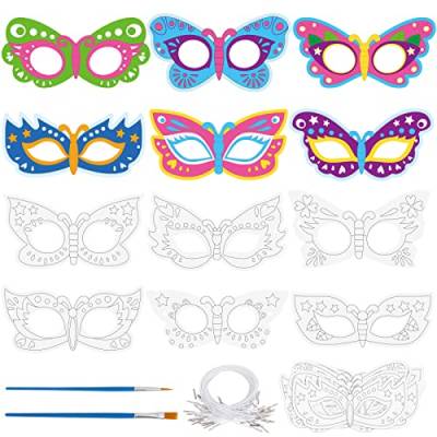 Landifor 24 Stück Schmetterlingsmaske zum Ausmalen Schmetterling Masken Basteln Kinder DIY Papiermaske für Weihnachten Kindergeburtstag Karneval Frühling Party Mitgebsel von Landifor