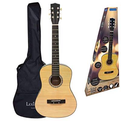 Lexibook K2200 Akustikgitarre, 91 cm, Lernanleitung enthalten, 6 Nylonsaiten, Gitarrentasche inklusive, Holz/Schwarz von Lexibook