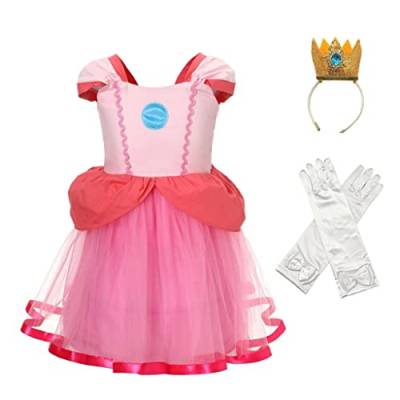 Lito Angels Prinzessin Peach Kostüm Kleid Verkleidung mit Krone und Handschuhen für Baby Mädchen Größe 0-3 Monate 56 62 (Tag-Nummer 60) von Lito Angels