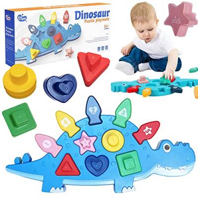 Lubibi Baby Spielzeug,Formensortierspiel Lernspielzeu,11 Stück Dinosaurier Puzzlebrett Spielkamerad,Montessori Spielzeug,Spike den feinmotorischen,Geschenk für Jungen Mädchen von Lubibi