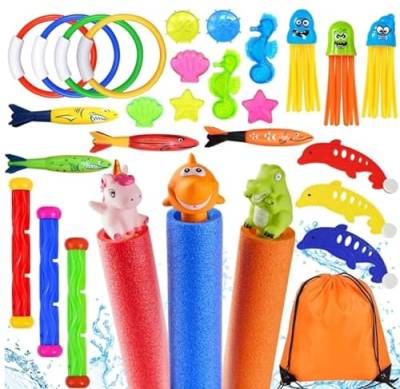 Lubibi Tauchspielzeug,29 Stück Tauchspielzeug Schwimmbad Pool Spielzeug,enthält Wasserspritzpistolen,Lustige Kraken mit Gesichtern,Aufbewahrungstasche,Toypedo Bandits, für Kinder Jungs Mädchen von Lubibi