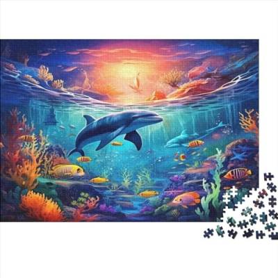 Dolphins Hölzernes Puzzles Für Die Ganze Familie 300 Teile Sea Stressabbau Tolles Geschenk Einzigartige Heimdekoration 300pcs (40x28cm) von MCSQAEEZE