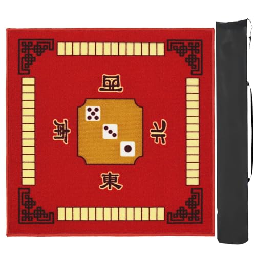 Mahjong-Tischdecke Mahjong-Tischmatte Mit Tragetasche, Rutschfeste, Geräuschreduzierende Spielmatte, Tischabdeckung For Poker, Kartenspiele, Domino-Brettspiele ( Color : Red , Size : 34.7x34.7inch ) von MOOFUT